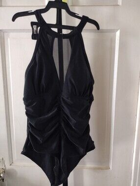 NWT Peddney Black Ruched One-Piece Swimsuit Small